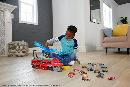 HOT WHEELS DUŻY TRANSPORTER AUTEK 2w1 PODWÓJNY SMOK + 2 autka