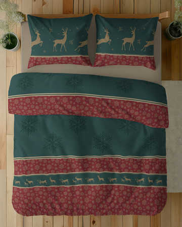 ŚWIĘTA ŚWIĄTECZNA POŚCIEL RENIFERY ZIELONA BAWEŁNA 220X200