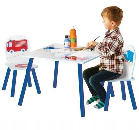 AUTA AUTO KOPARKA STRAŻ CHŁOPA STÓŁ STOLIK KRZESŁA