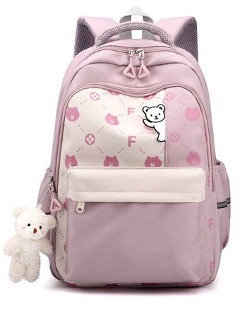 RÓŻOWY PLECAK TORNISTER SZKOLNY DO SZKOŁY DLA DZIECI BRELOK MIŚ