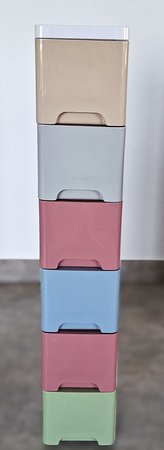 PLASTIKOWY POJEMNIK REGAŁ KOSZ NA ZABAWKI SZAFKA SZUFLADY 6 PÓŁEK