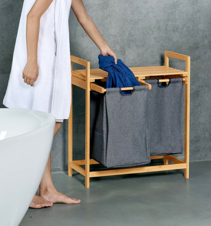 Kosz na pranie bambusowy 2-komorowy BAMBOO łazienka blielizna worki