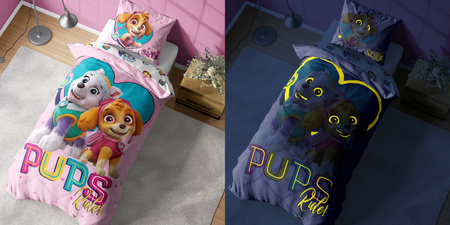 PSI PATROL SKYE PIESKI POŚCIEL ŚWIECĄCA W CIEMNOŚCI ŚWIECI 160x200