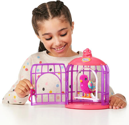 Little Live Pets Ptaszek Ptak śpiewający w klatce 26457 Różowy Klatka