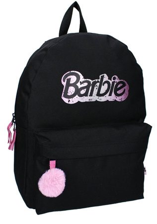 BARBIE CZARNY PLECAK SZKOLNY WYCIECZKOWY DLA DZIECI BRELOK POMPON