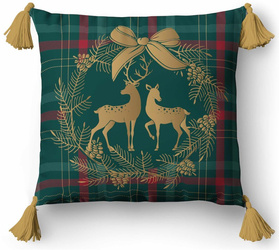 PODUSZKA JASIEK DEKORACYJNA ŚWIĘTA  45x45 Z FRĘDZLAMI RENIFER KRATA+ WKŁAD