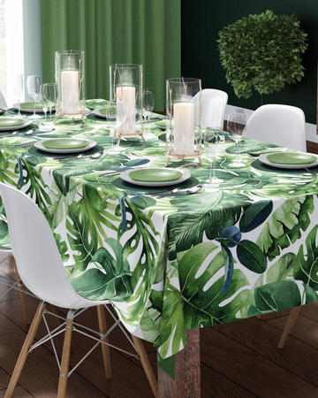 OBRUS NA STÓŁ BOHO LIŚCIE MONSTERA BAWEŁNA ZIELONY 140X220