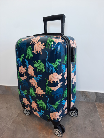 DINOZAURY DINOZAUR WALIZKA NA KÓLKACH DZIECIĘCA PODRÓŻNA SZYFR NA WAKACJE
