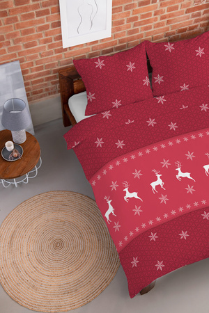 POŚCIEL ŚWIĄTECZNA ŚWIĘTA CZERWONA RENIFER FLANELA 220X200
