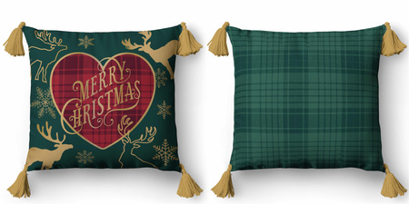 PODUSZKA JASIEK DEKORACYJNA ŚWIĄTECZNA 45x45 Z FRĘDZLAMI MERRY CHRISTMAS