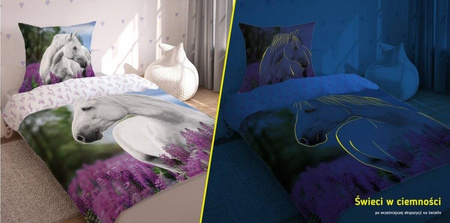 KOŃ KONIE KONIK BIAŁY POŚCIEL ŚWIECĄCA W CIEMNOŚCI ŚWIECI FLUO 160x200