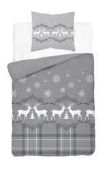 POŚCIEL ŚWIĘTA ŚWIĄTECZNA RENIFERY BAWEŁNA SATYNOWA 140X200 GWIAZDKA SIWA