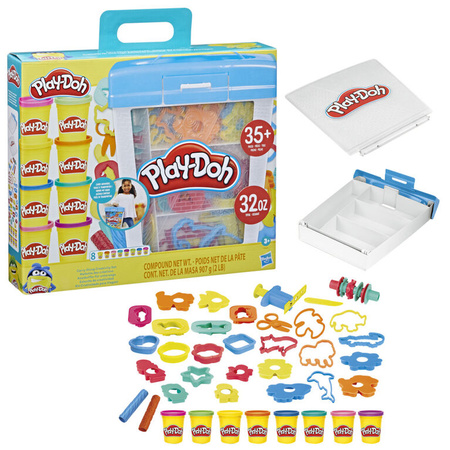 PLAY-DOH ZESTAW CIASTOLINA 8 TUB 35 AKCESORIÓW I NARZĘDZI WALIZKA