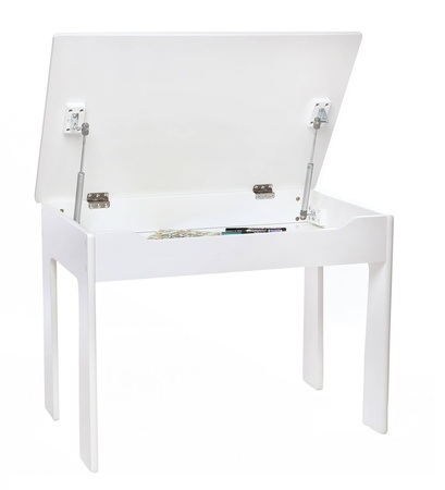 STOLIK BIAŁY SIWY DREWNIANY Z POJEMNIKIEM KRZESEŁKO ZESTAW DLA DZIECI MEBLE