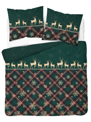 ŚWIĘTA ŚWIĄTECZNA POŚCIELZIELONA RENIFERY KRATKA ŚNIEŻYNKA BAWEŁNA 220X200