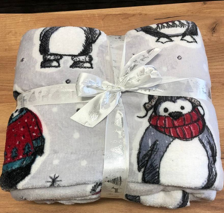 PINGWINY ŚWIĘTA CIEPŁY KOC ŚWIĄTECZNY PLED SHERPA