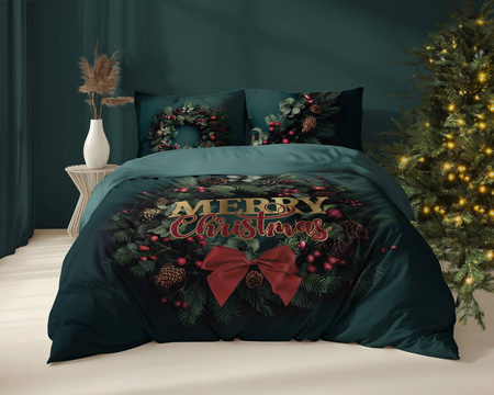 ŚWIĘTA ŚWIĄTECZNA POŚCIEL CHOINKA STROIK MERRY ZIELONA BAWEŁNA 220X200