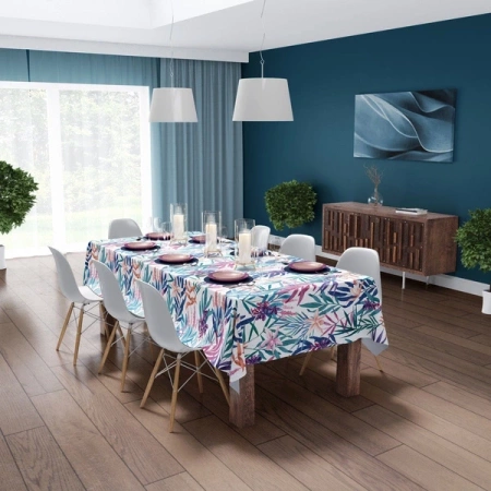 OBRUS NA STÓŁ BOHO LIŚCIE KWIATY ŁĄKA KOLOROWY BAWEŁNA 140X240