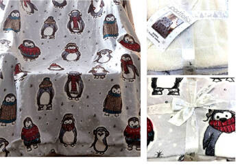 PINGWINY ŚWIĘTA CIEPŁY KOC ŚWIĄTECZNY PLED SHERPA