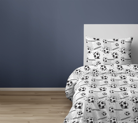 POŚCIEL DZIECIĘCA 160x200cm PIŁKA NOŻNA GOL FOOTBALL BIAŁA SZARA XOXO