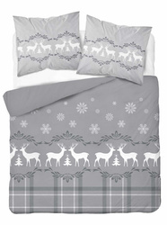 POŚCIEL ŚWIĘTA ŚWIĄTECZNA RENIFERY BAWEŁNA SATYNOWA 160X200 GWIAZDKA SIWA