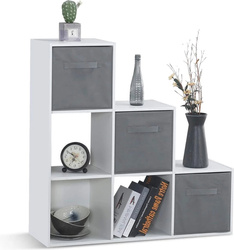 DREWNIANY BIAŁY SIWY SZARY REGAŁ POJEMNIKI PÓŁKA ORGANIZER DLA DZIECI MEBEL