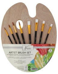 PĘDZLE I PALETKA PALETA DO MALOWANIA NASSAU WOODEN PALETTE BRUSHES 9 SZT