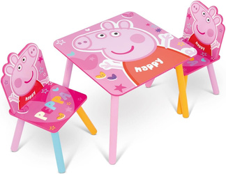 PEPPA PIG ŚWINKA STOLIK STÓŁ DREWNIANY 2 KRZESŁA DLA DZIECI MEBLE