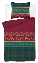 POŚCIEL ŚWIĘTA ŚWIĄTECZNA FLANELA RENIFERY KRATKA FLANELOWA ZIELONA 140X200