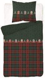 POŚCIEL ŚWIĄTECZNA ŚWIĘTA ZIELONA DOMEK KRATA BAWEŁNA FLANELA 140X200