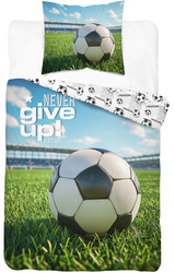 Pościel młodzieżowa 140x200 biała z piłką nożną Never Give Up Dream