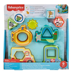 FISHER PRICE UKŁADANKA INTERAKTYWNA PUZZLE Pojazdy i kształty +9m