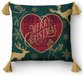 PODUSZKA JASIEK DEKORACYJNA ŚWIĄTECZNA 45x45 Z FRĘDZLAMI MERRY CHRISTMAS 