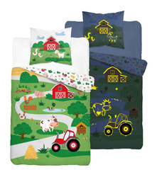 TRAKTOR FARMA KROWA POŚCIEL ŚWIECĄCA W CIEMNOŚCI ŚWIECI 160X200