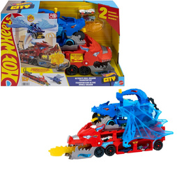 HOT WHEELS DUŻY TRANSPORTER AUTEK 2w1 PODWÓJNY SMOK + 2 autka