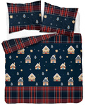 POŚCIEL ŚWIĄTECZNA ŚWIĘTA GRANATOWA DOMEK Z PIERNIKA KRATA BAWEŁNA 160X200