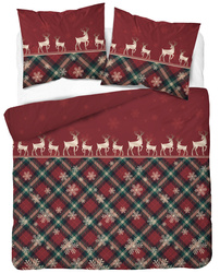 ŚWIĘTA ŚWIĄTECZNA POŚCIEL CZERWONA RENIFER KRATKA ŚNIEŻYNKA BAWEŁNA 160X200