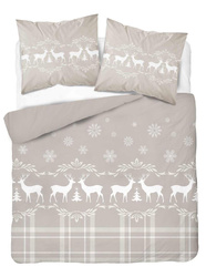 POŚCIEL ŚWIĘTA ŚWIĄTECZNA RENIFERY BAWEŁNA SATYNOWA 160X200 GWIAZDKA BEŻ