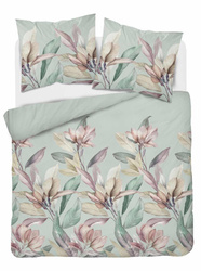 Pościel satynowa 160x200 Szałwiowa Kwiaty i Liście Home Elegance