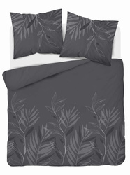 Pościel Satynowa 160x200 Liście na Graficie Ciemno-szary