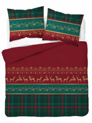 POŚCIEL ŚWIĘTA ŚWIĄTECZNA FLANELA RENIFERY KRATKA FLANELOWA CZERWONA160X200