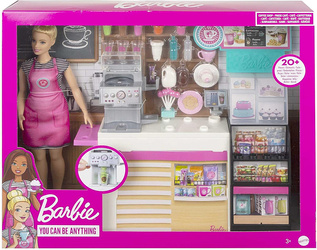 LALKA BARBIE ZESTAW Z LALKĄ KAWIARENKA KAWIARNIA KUCHNIA GMW03