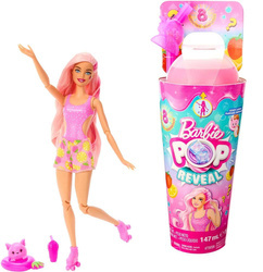 BARBIE POP REVEAL LALKA OWOCOWY SOK TRUSKAWKA 8 NIESPODZIANEK ZESTAW KUBEK