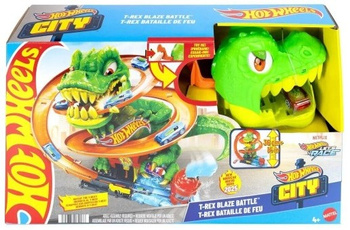 HOT WHEELS CITY ZESTAW TORÓW ZAKRĘCONY TOR REMIZA T-REXA + AUTKO ZESTAW