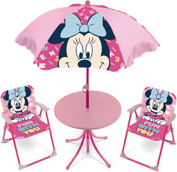 MYSZKA MINNIE MIKI OGRODOWY STOLIK DLA DZIECI KRZESŁA PARASOL DZIECIĘCY