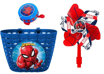 SPIDERMAN KOSZYK KOSZYCZEK NA ROWER HULAJNOGA DZWONEK WIATRAK DLA DZIECI