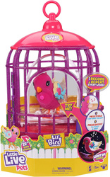 Little Live Pets Ptaszek Ptak śpiewający w klatce 26457 Różowy Klatka