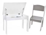 STOLIK BIAŁY SIWY DREWNIANY Z POJEMNIKIEM KRZESEŁKO ZESTAW DLA DZIECI MEBLE