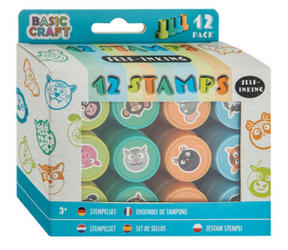 STEMPLE ZWIERZĄTKA Zestaw pieczątek samotuszujących 12 szt stempelki dzieci