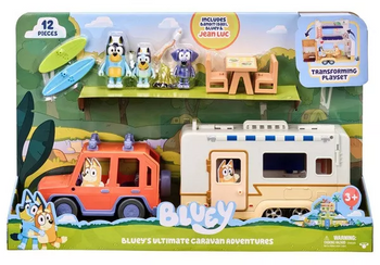 BLUEY NIESAMOWITE PRZYGODY AUTO PRZYCZEPA KEMPINGOWA FIGURKI CAMPING